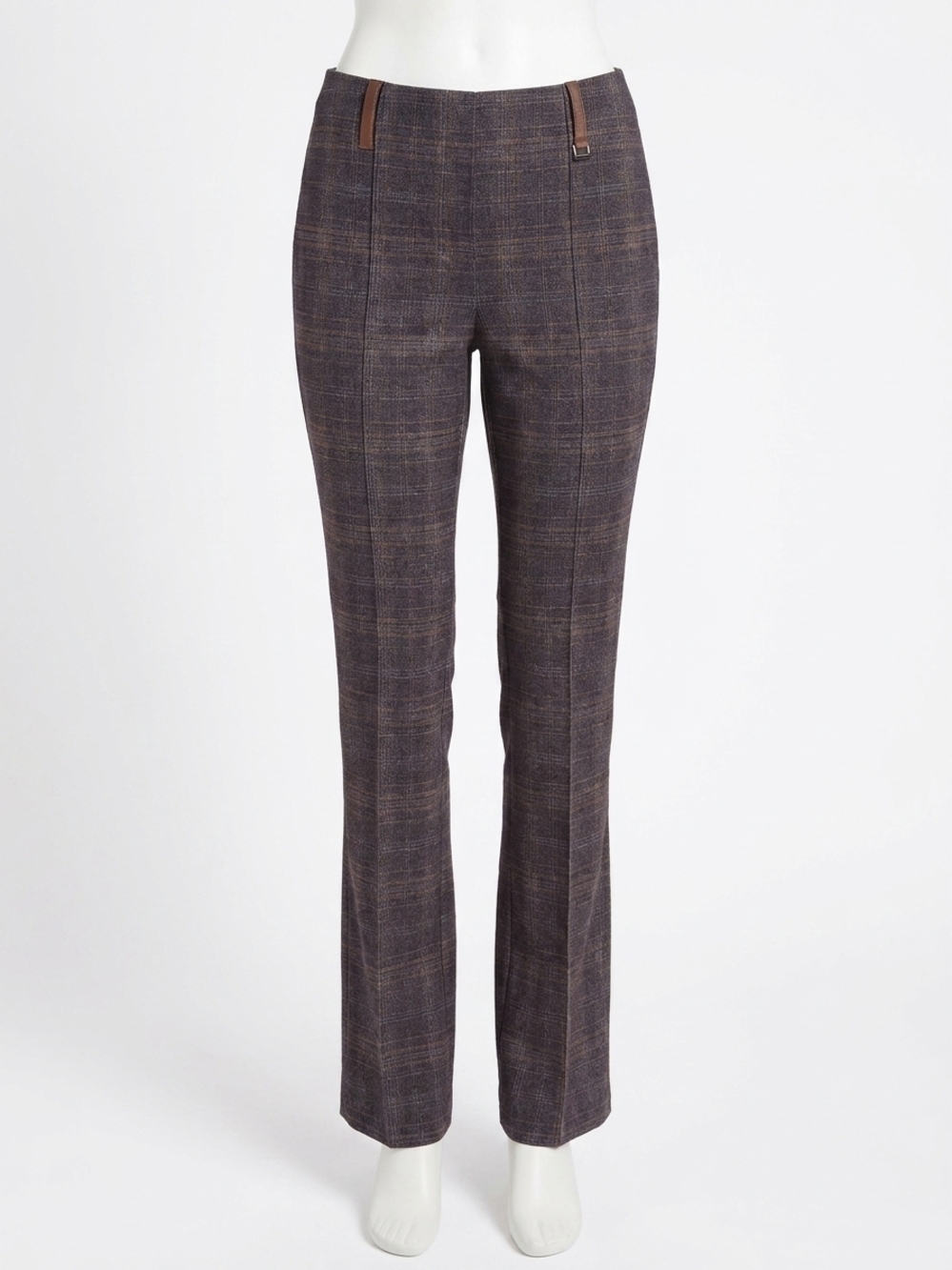 NEW LYSSE women's plush plaid patterned pintuck ponte baby boot pants in plaid